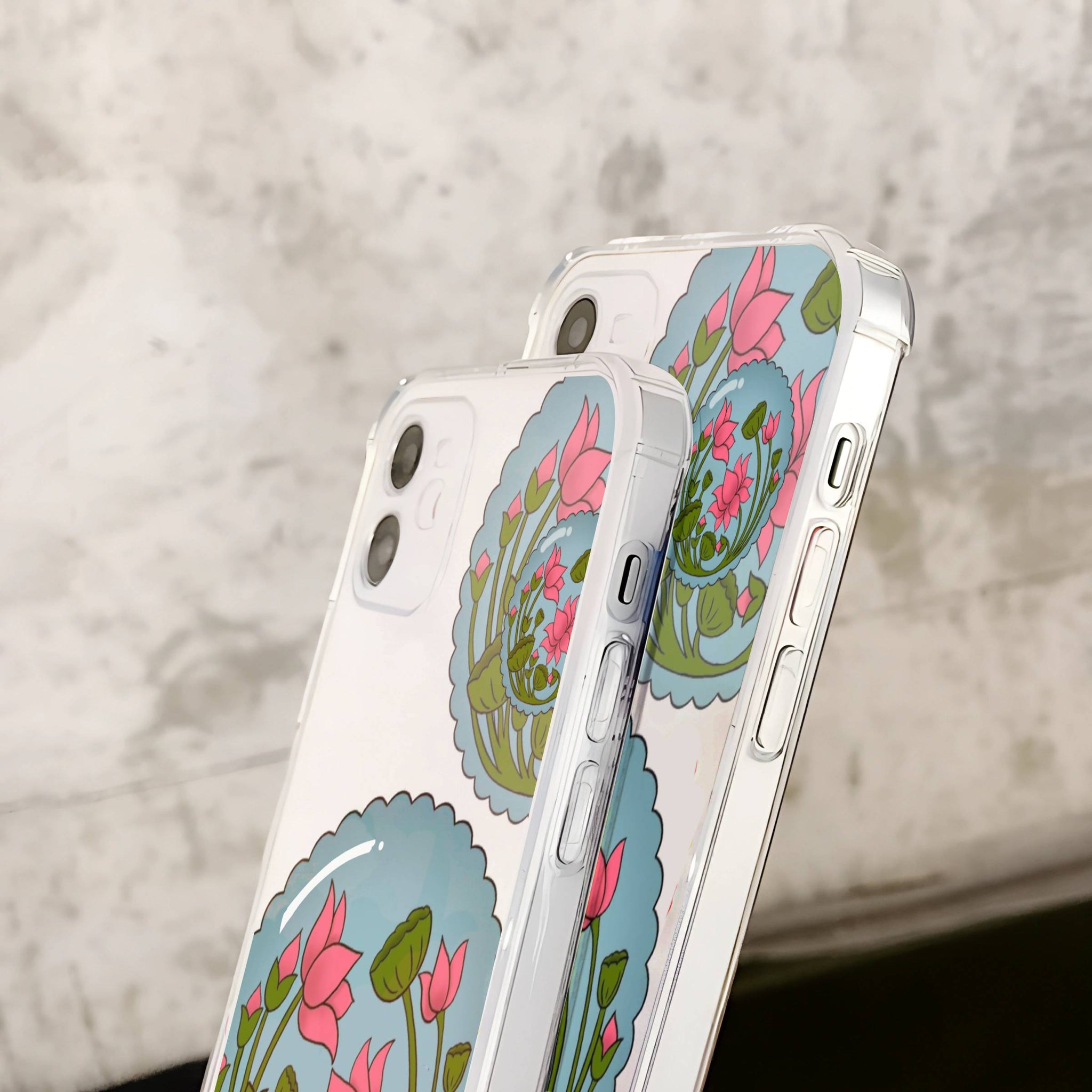 Elegant Transparent Mobile Case with Lotus Floral Design