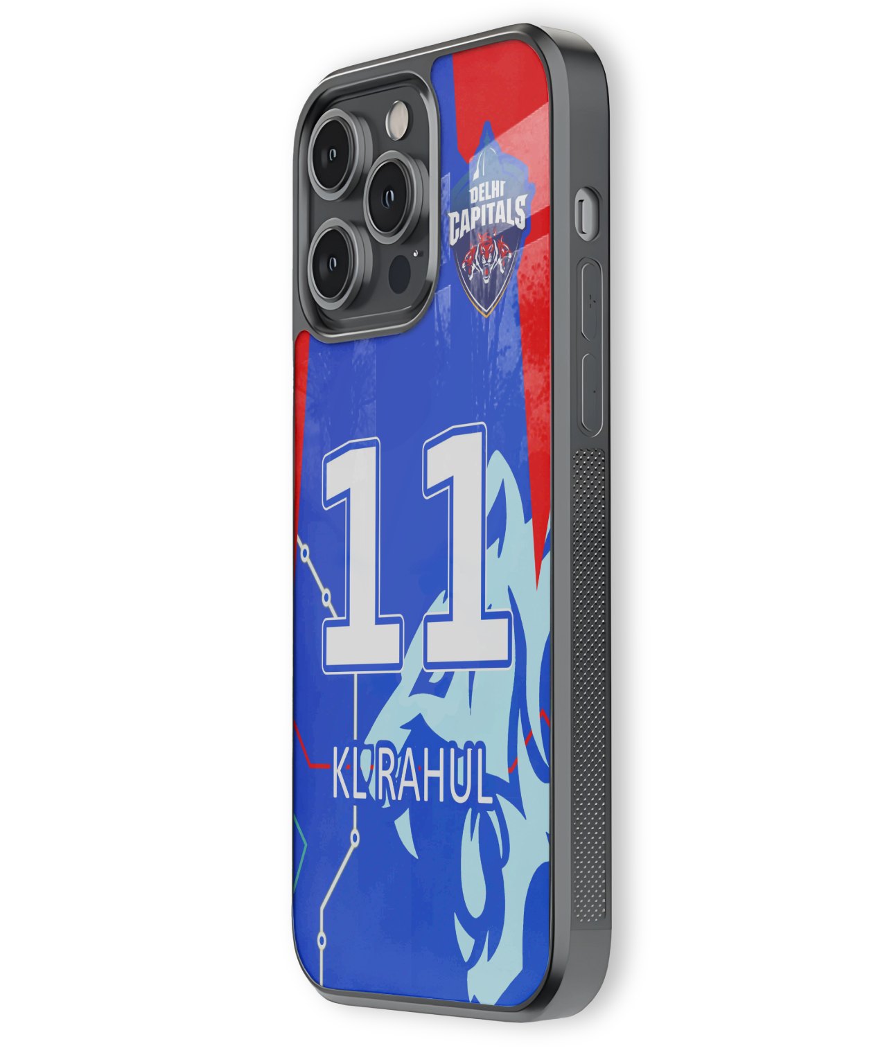 Phone case with number 11 and name Klirahul on a blue and red background
