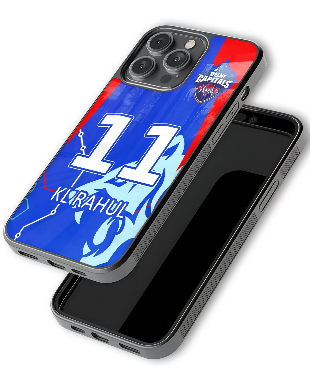 Phone case with sports team logo and player number on a white background
