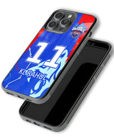 Phone case with sports team logo and player number on a white background