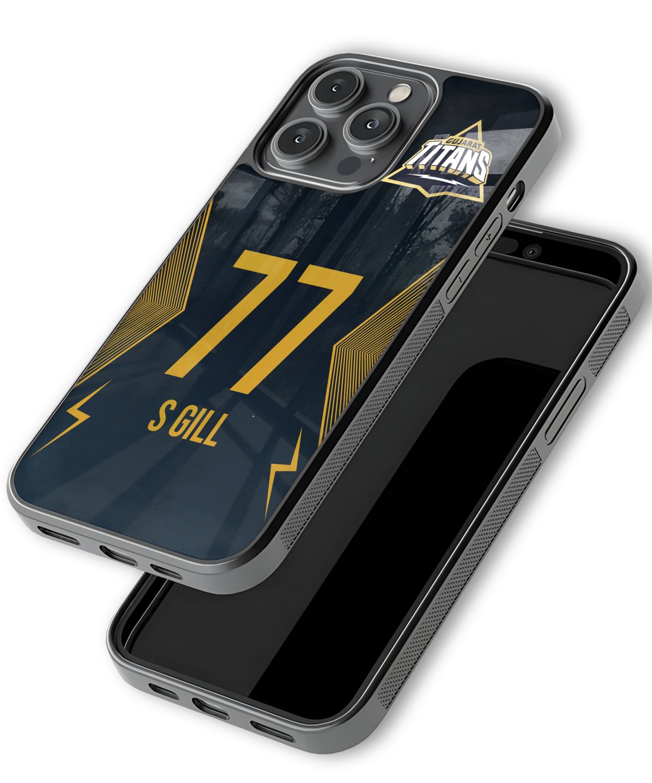 Phone case with number 77 and name S. Gill on a dark background