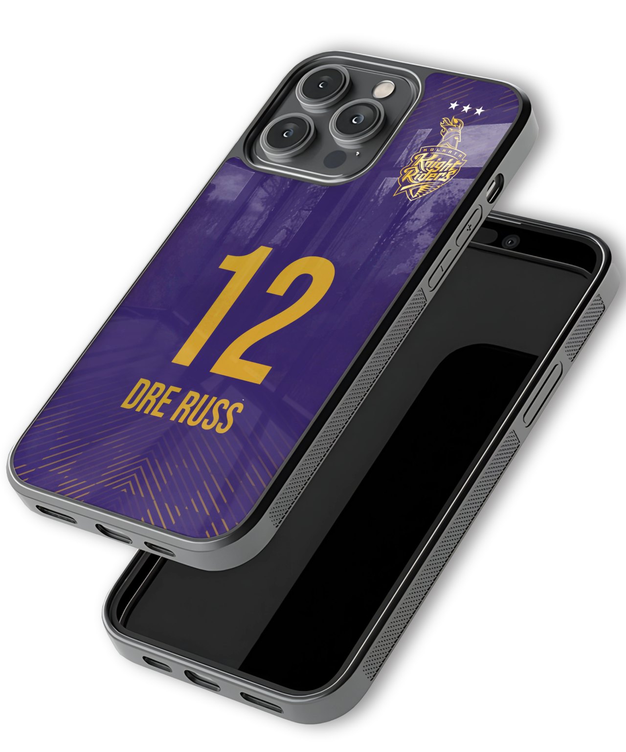 Phone case with purple background, number 12, and 'Dre Russ' text on a white background