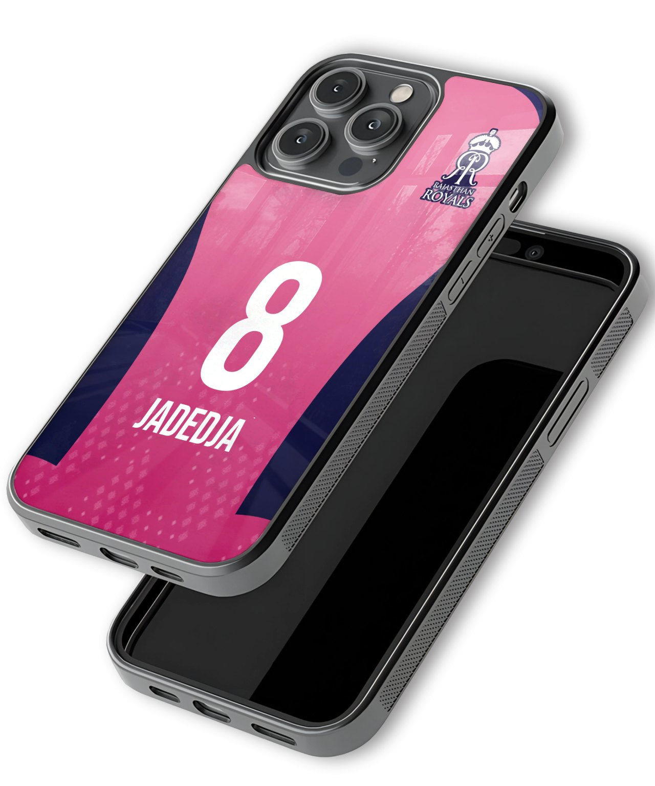 Phone case with pink design, number 8, and name 'Jadedja' on a white background