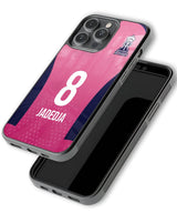 Phone case with pink design, number 8, and name 'Jadedja' on a white background