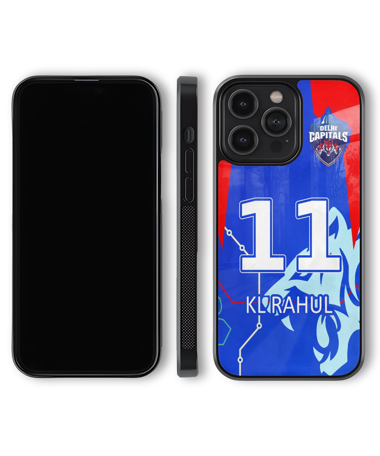 Phone case with number 11 and name on a blue and red background