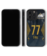 Phone case with number 77 and name S Gill on a dark background