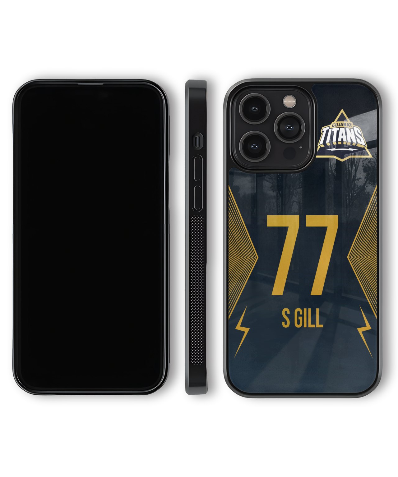 Phone case with number 77 and name S Gill on a dark background