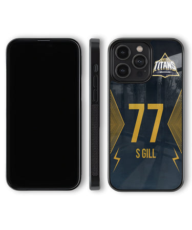 Phone case with number 77 and name S Gill on a dark background