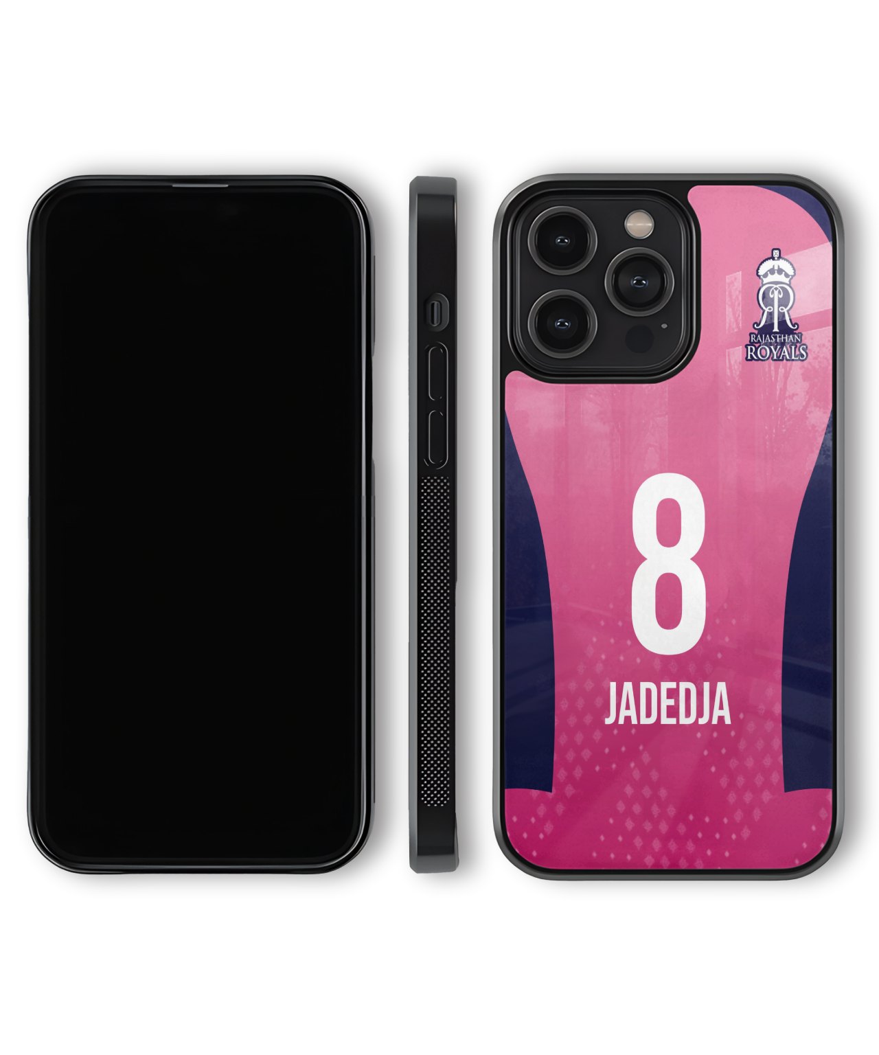 Phone case with pink and navy design featuring number 8 and name 'Jadedja'.
