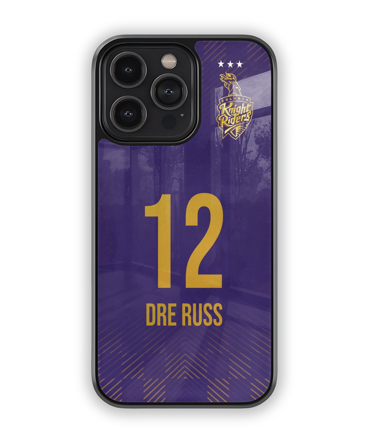 Phone case with a purple background, number 12, and 'Dre Russ' text on a white background