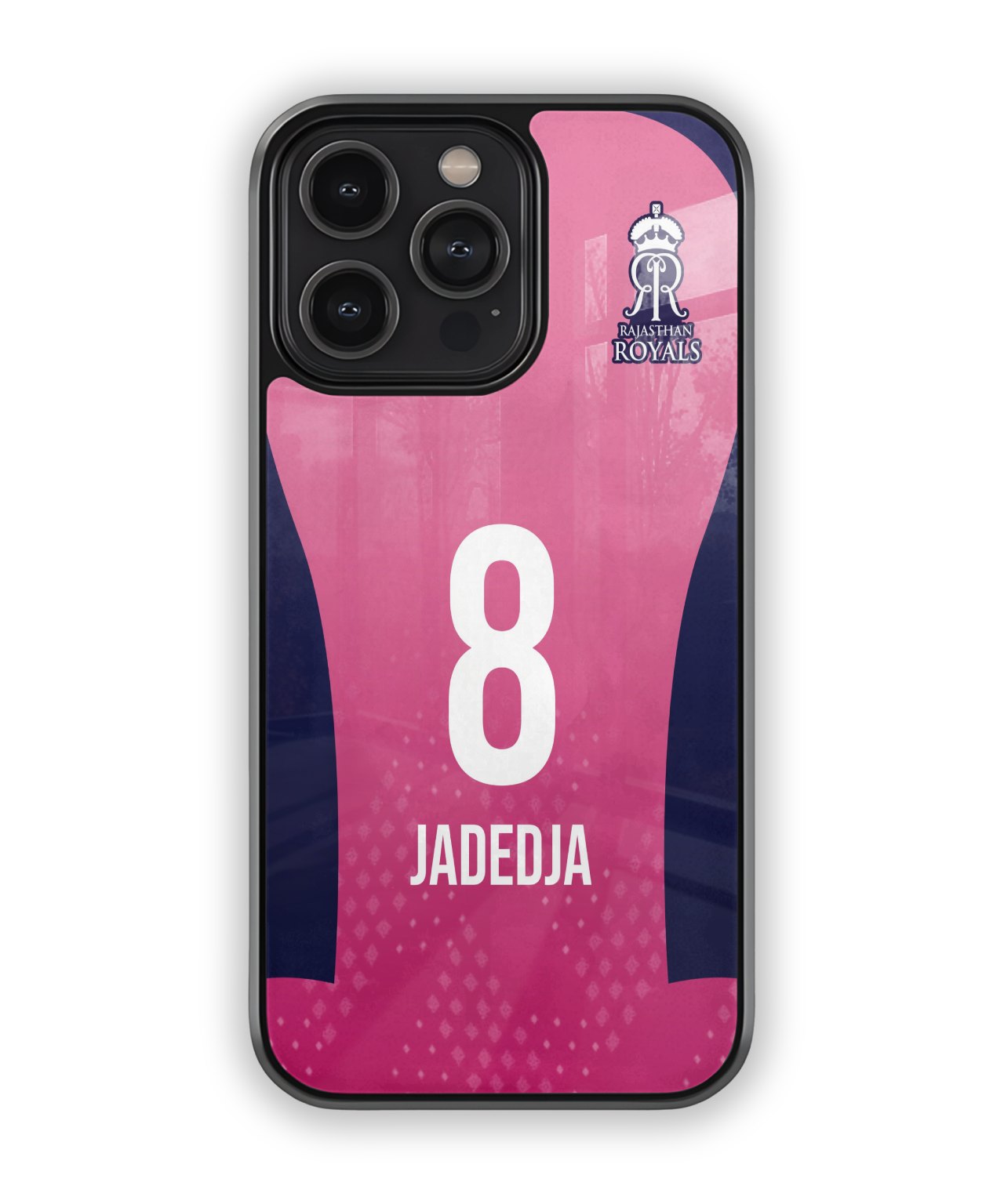 Phone case with pink and navy design, number 8, and name 'Jadedja'.