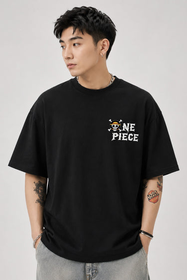 Black One Piece Anime Oversized T-Shirt for Men shot 3