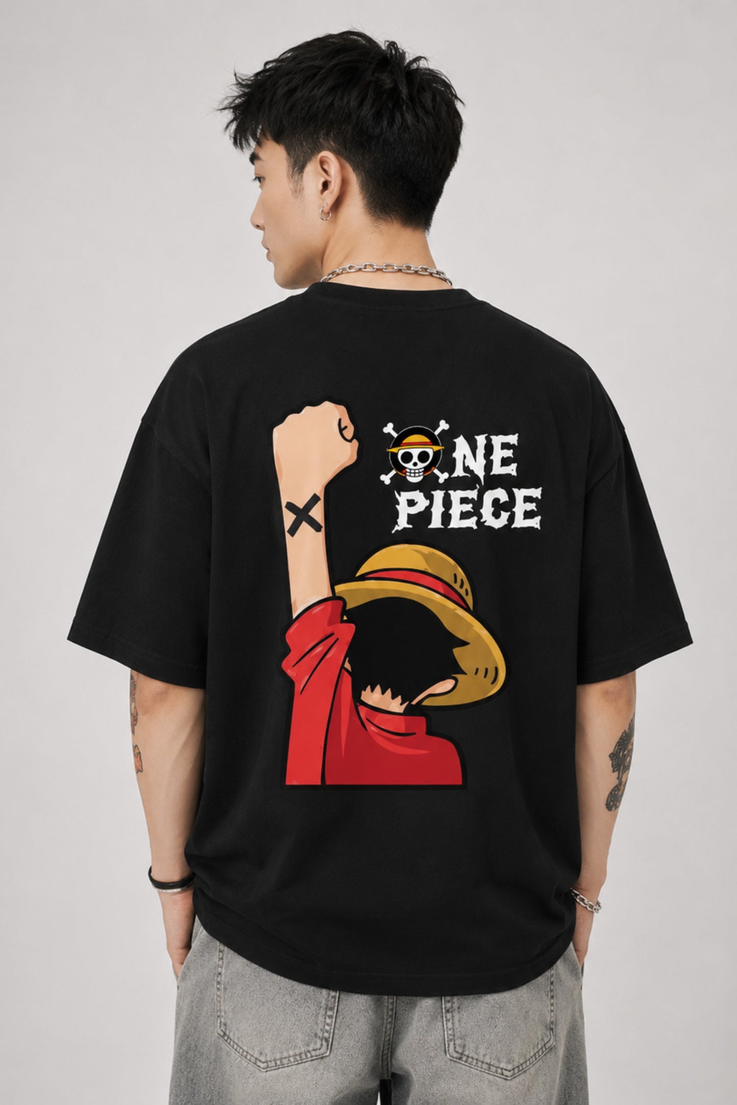 Black One Piece Anime Oversized T-Shirt for Men shot 1
