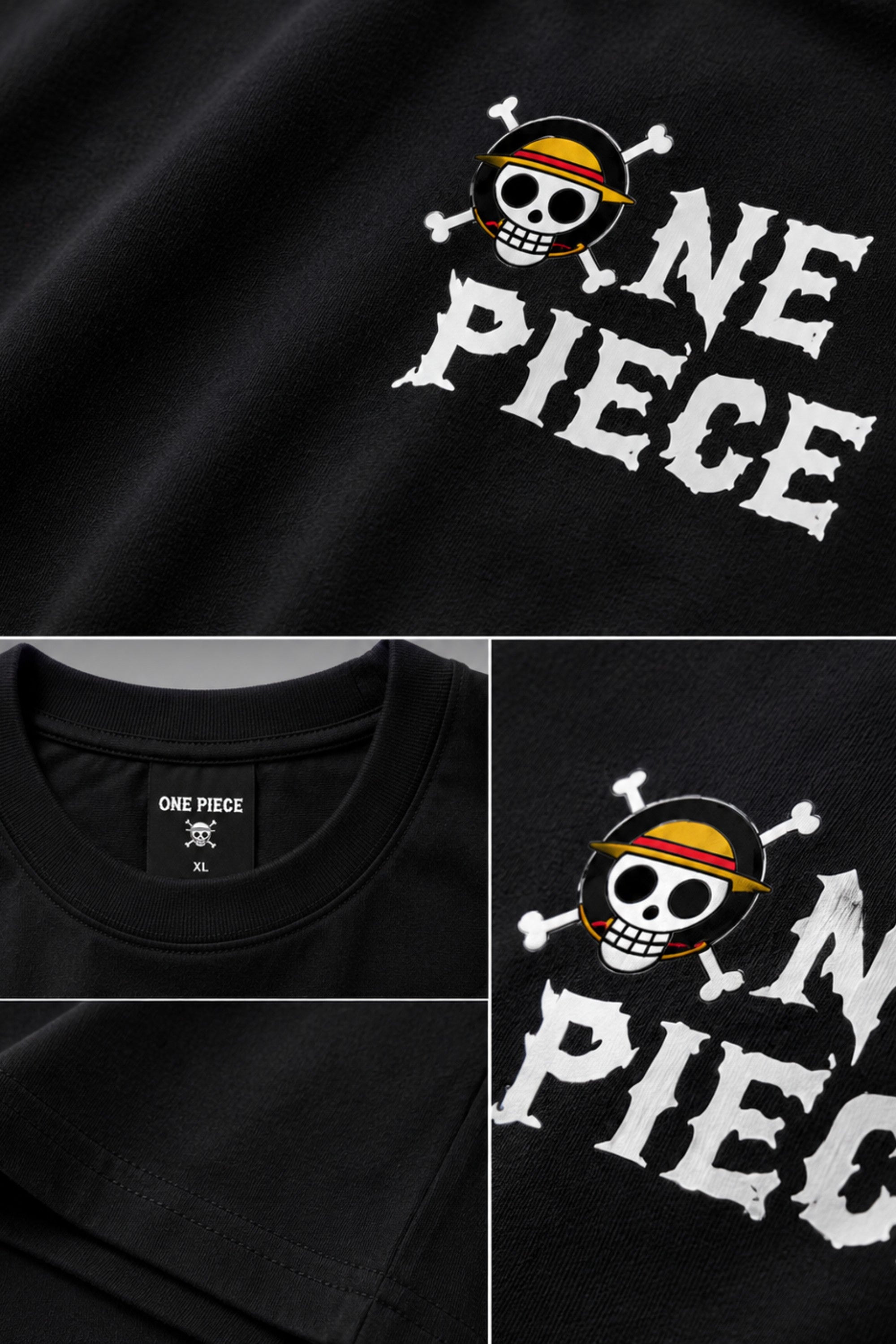 Black One Piece Anime Oversized T-Shirt for Men shot 4